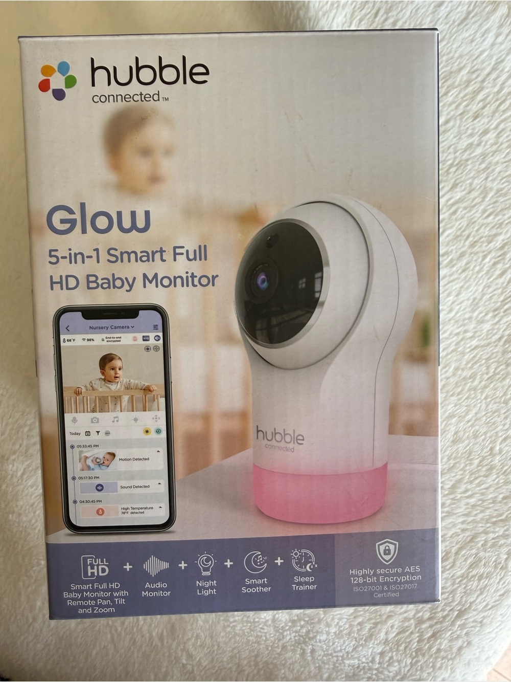 GLO jeans Glow 5-in-1 Smart Full HD Baby Monitor - White with Yellow Base